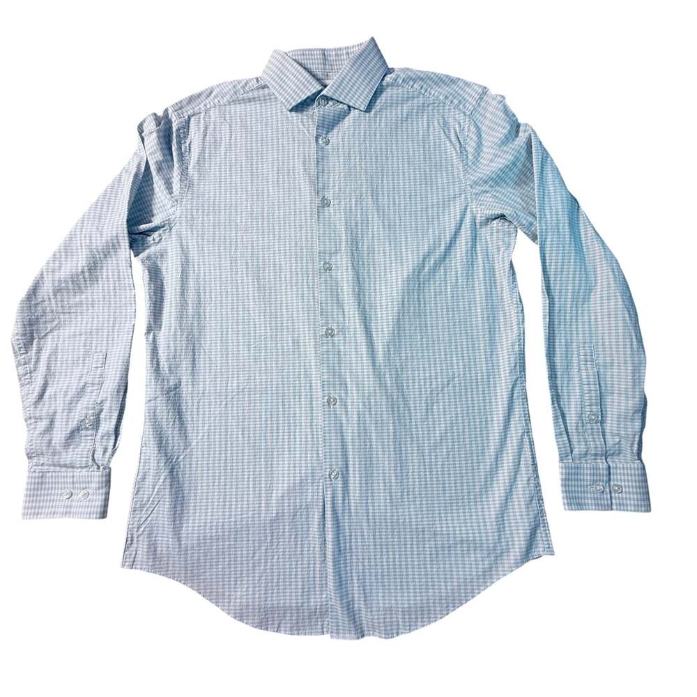 Calvin Klein Dress Shirt Mens 15.5 32/33 Blue Check Slim Fit Stretch Medium